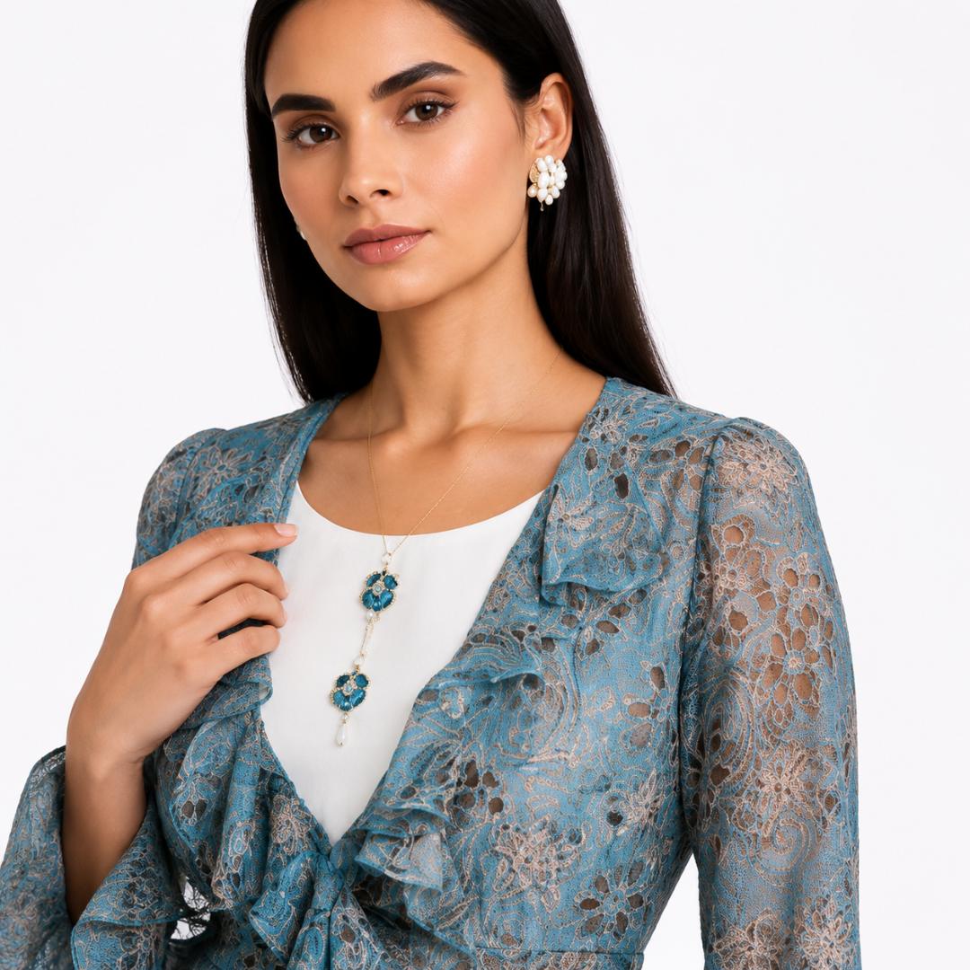 Blue Floral Maxi Dress for Women | Layered Ruffle Long Dress Party