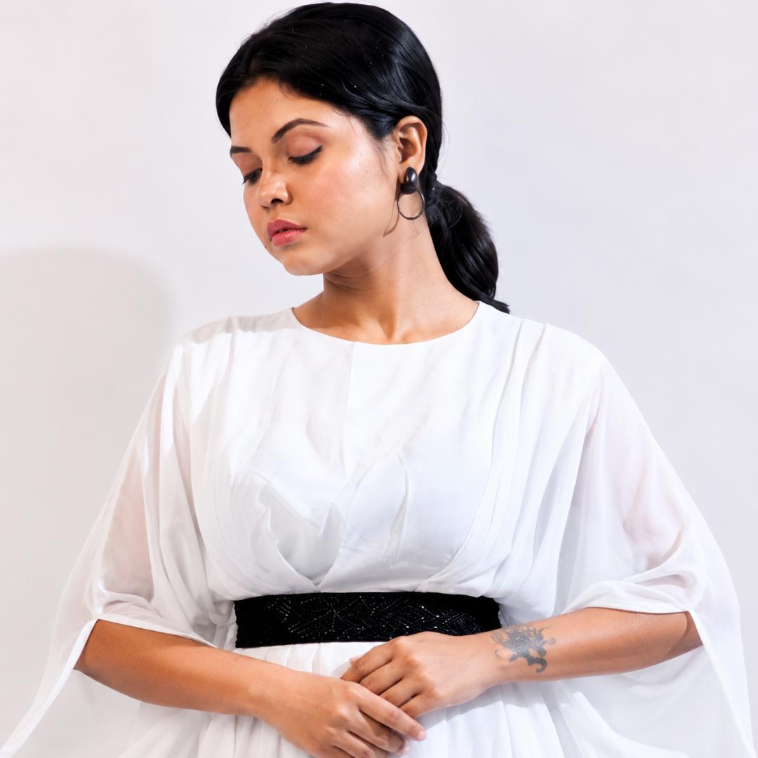 White  Kaftan with Black Belt Detail
